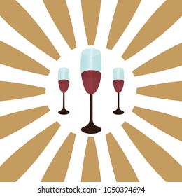 Image of a three glasses with red wine. Geometric pattern. Vector image