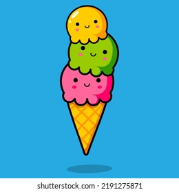 Bild von drei mehrfarbigen Eis-Kugeln. Vektorgrafik.