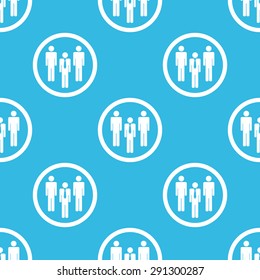 Image of three people group in circle, repeated on blue background