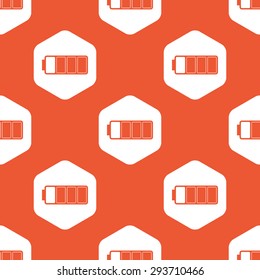 Image of three quarters full battery in white hexagon, repeated on orange background