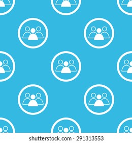 Image of three user icons, one painted, in circle, repeated on blue background