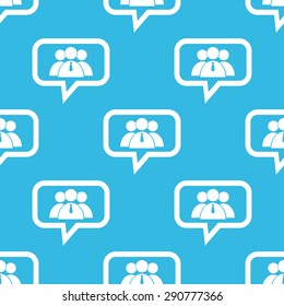 Image of three users group in chat bubble, repeated on blue background