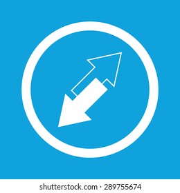 Image of tilted opposite arrows in circle, isolated on blue