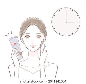 Image of the timing of applying sunscreen cream. On a white background.
