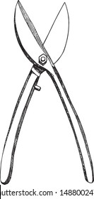 Image of tin snips  made using the hatching technique. Vintage tin snips.