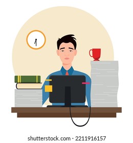 Image of tired man at workplace.