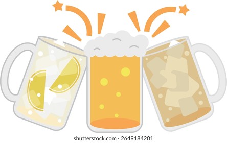 Image of a toast with beer, lemon sour, and highball