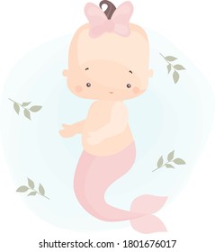 image of a toddler girl mermaid in pink colors, on a gentle blue background.
stock isolated illustration on white background for printing on postcards, websites, shop advertisements, in cartoon style