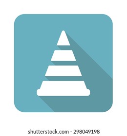Image of traffic cone in blue square, isolated on white