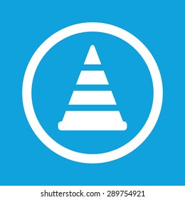 Image of traffic cone in circle, isolated on blue