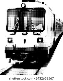 An image of a train made in the form of individual pixels, which are represented by dots of different sizes