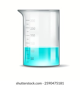 Image of a transparent measuring beaker containing a blue liquid up to the 100ml mark. The beaker is used for scientific experiments and measurements in labs.