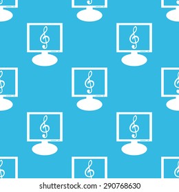 Image of treble clef on screen, repeated on blue background