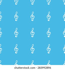 Image of treble clef, repeated in straight lines on blue background