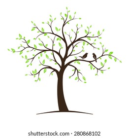 Image of tree with birds. Vector illustration