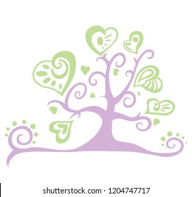 Image of tree. Its leaves have shape of heart. Eps10