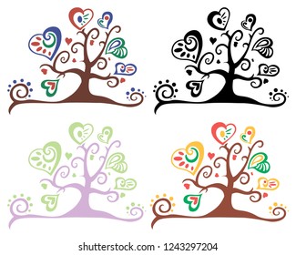 Image of tree. Its leaves have shape of heart. Eps10