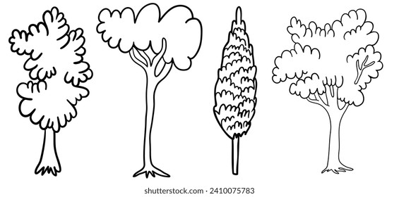 image of a tree in a simple minimalist style. Template for design, logo, print, icon. object in line art style for landscape, coloring