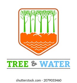 Imagen de árbol y agua. Se puede usar para logotipos o para cualquier propósito gráfico. 100% editable.