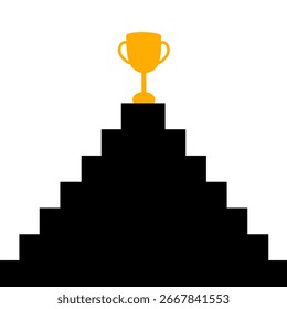 La Imagen de un trofeo colocado en el escalón superior de una escalera representa el éxito, el gol, la victoria. Se utiliza para decorar el Diseño gráfico, los negocios, la planificación.