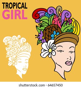 An Image Of A Tropical Girl With Fruit Hat