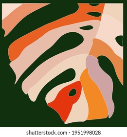 Imagen de hoja tropical en colores de moda. Para imprimir, fondo. Aislado sobre fondo claro. 
Ilustración del vector