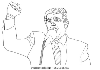 
image of Trump speaking, black outline on white background, vector