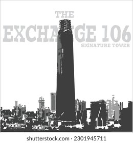 Image of TRX building in Malaysia draw in black and white.
Suitable design for postcard, creative arts, t shirt design 