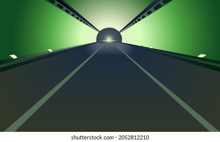 the image of a tunnel with a highway in green-gray tones for the design of backgrounds of interiors of rooms and offices, banners, posters, cards and transport companies