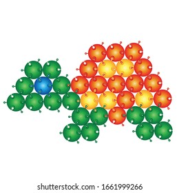 image of a turtle made up of mosaic pieces, isolated object on a white background, vector illustration,