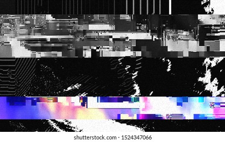 The Image Of The TV Screen At An Uncertain Unstable Level Of Satellite Signal Reception. Interrupted Television Broadcast. Digital Noise Of Lost Video Data Stream. Vector Illustration.