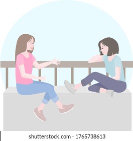 Image of two beautiful girls who are sitting and talking to each other. friendly meeting of two girls.stock isolated illustration on white background for printing on postcards, websites, shop 