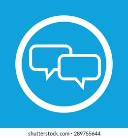 Image of two chat bubbles in circle, isolated on blue