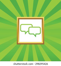 Image of two chat bubbles in golden frame, on green abstract background
