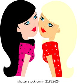 The image of two girl-friends, blondes and brunettes.