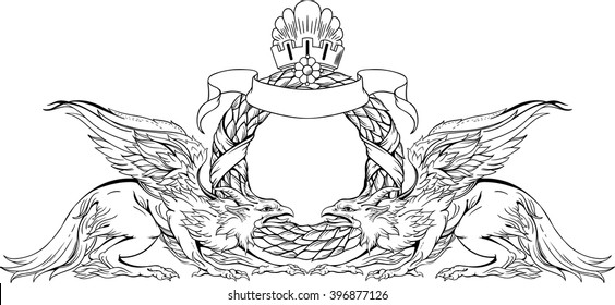 image of two griffins and heraldic sign. black and white