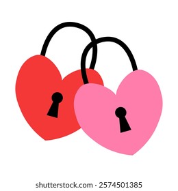 Image of two heart-shaped padlocks red and pink. Symbolizing love, loyalty, connection, Valentine's Day or security of feelings.