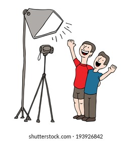 An image of two men having a video taping session.