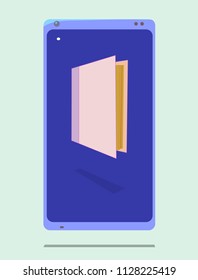 An image of two objects. Among them there is a smartphone model and a book on the phone screen.