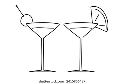 Image of two people drinking cocktails, simple line drawing illustration, Vector Illustration