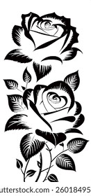 
Imagen de dos rosas, contorno negro sobre fondo blanco, Vector