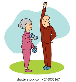 An image of two seniors working out.