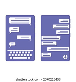 Image of two smartphones with manual and voice dialing chat. Chat bubble. A minimalistic image of two chat modes. Vector on pure white background.