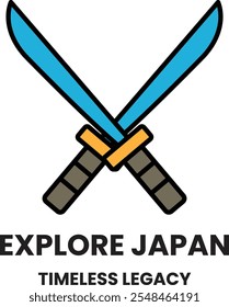 La Imagen es de dos espadas cruzadas, con la palabra Explore Japón escrita a continuación