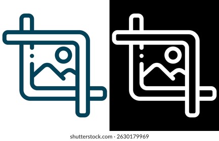 Image Type vector Icon. A clean vector icon representing a gallery with overlapping picture frames, featuring a mountain landscape, a sun, ideal for digital design and app development.