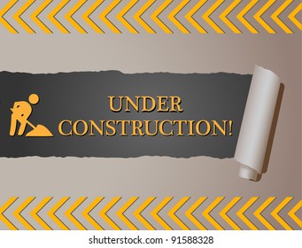 Image of an "Under Construction" sign behind torn paper.