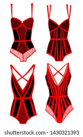 Image of underwear. Dimensional drawing. Boudoir set. Black underwear with red piping. For posters of postcards and business cards.