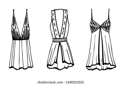 Image of underwear. Dimensional drawing. A set of nightgowns. For posters of postcards and business cards.