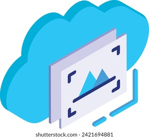 carga o exploración de imágenes desde el concepto isométrico de la nube, URL remota para diseño plano de vector de foto, diseño y símbolo de desarrollo web, interfaz de usuario o signo gráfico, ilustración de ingeniería de sitios web