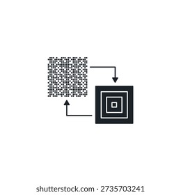 Image upscaling icon. Low resolution pixelated square turning into high quality sharp photo. AI enhance and resize vector illustration.